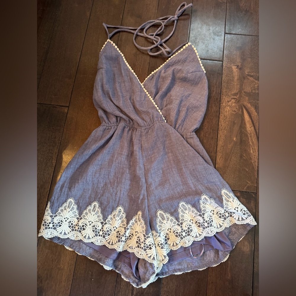 Lace Open Back Haltered Romper
